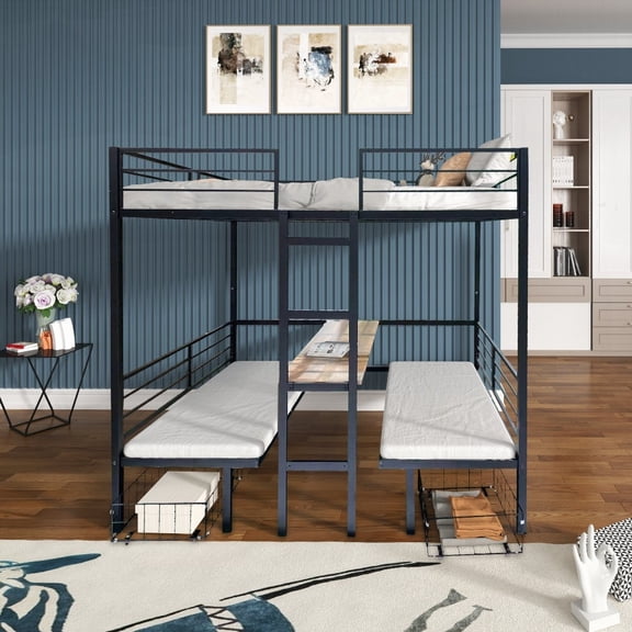 Transformable Full Size Loft Bed with Table Set - Full over Full Bunk