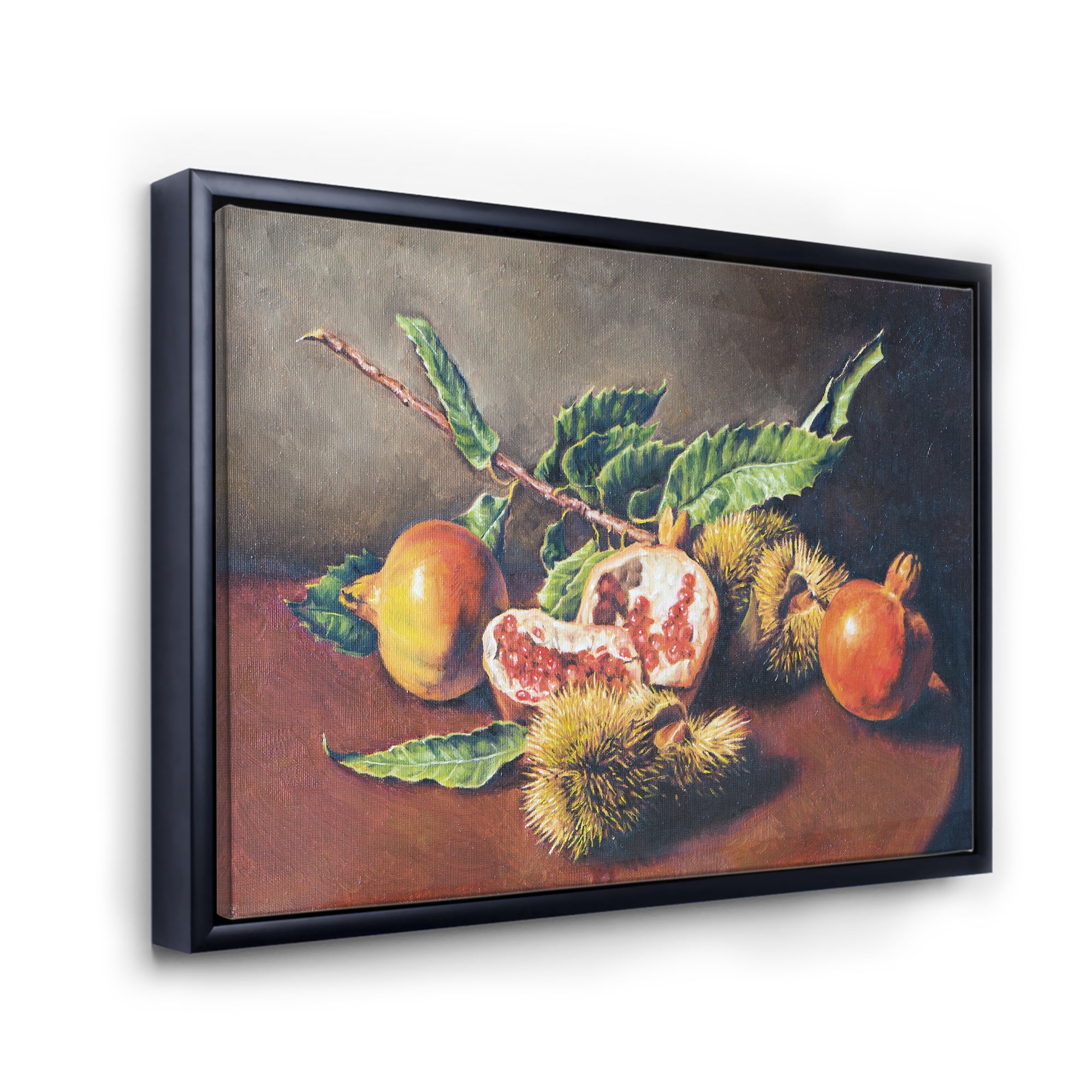 Ancient Still Life of Orange Fruits 32 in x 24 in Framed Painting Canvas Art Print, by Designart