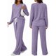 thumbnail image 2 of Conjuntos de Dos Piezas para Mujer, Suéter de Cuello Henley de Otoño, Chándal A Juego, Pijamas Cómodos con Bolsillos Púrpura XXL, 2 of 7