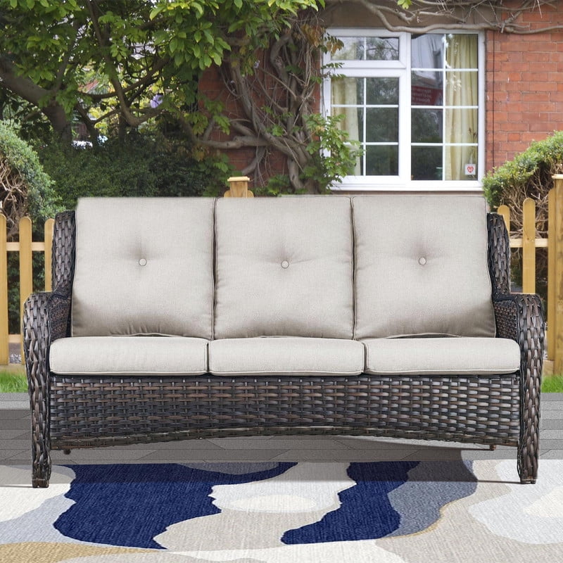 PARKWELL 4-Piece Outdoor Patio Furniture Set 5-Seat High Back Conversation Set with 41" Fire Pit Table and Deep Seat Wicker Chairs for Patio Garden Deck,Brown Wicker Beige Cushions