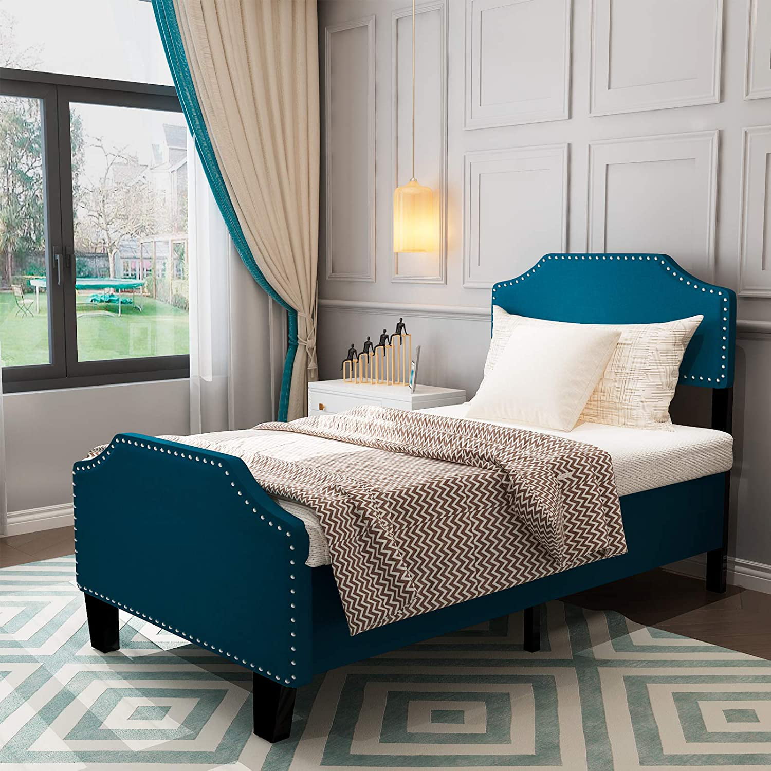 Mecor Upholstered Linen Platform Bed, Adjustable Height Twin Bed