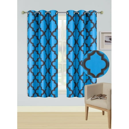 Brown And Turquoise Curtains 2-Piece MOZA TURQUOISE/BROWN Geometric Blackout Lined Grommet Window Curtain Set, Two (2) Printed Thermal Panels 37