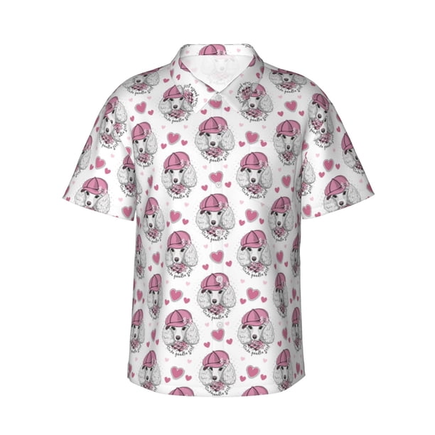 Balery Cute Poodle Dog Camisas hawaianas de manga corta para hombre, camisas playeras de corte holgado, camisas de vacaciones con botones,Medium