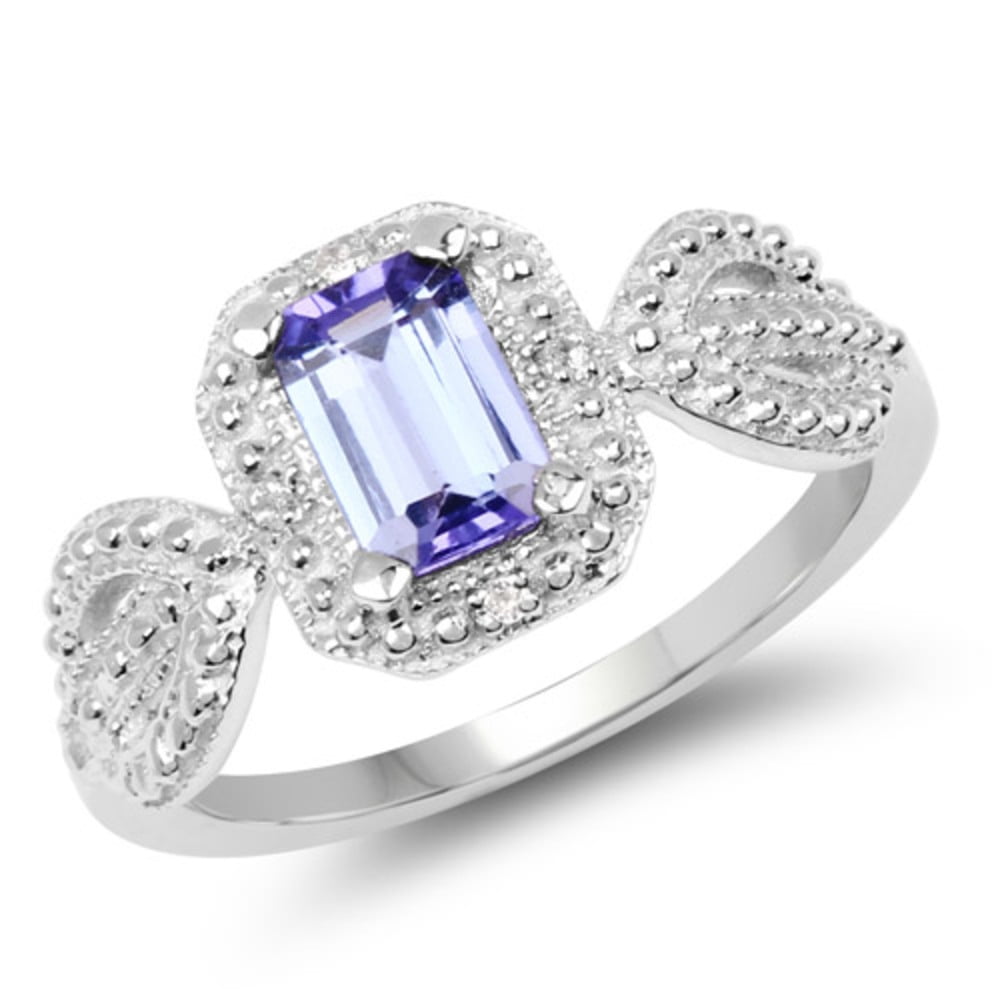 Genuine Octagon Tanzanite and White Sapphire Ring in Sterling Silver Size 8.00 by Bonyak Jewelry