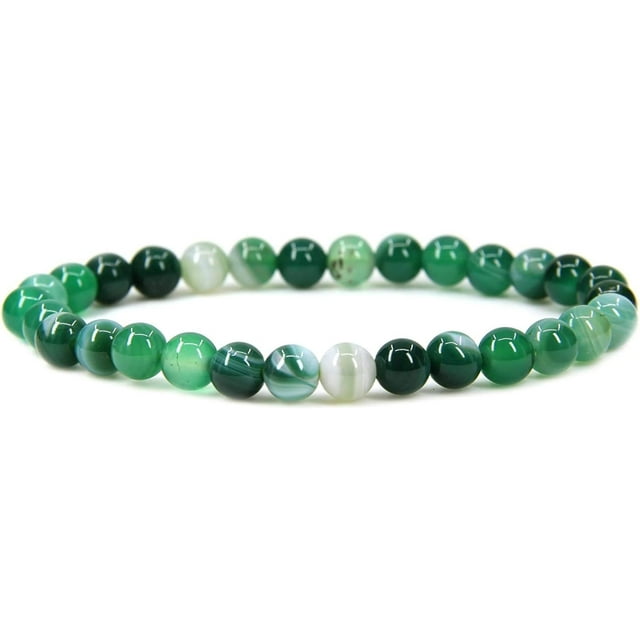 Bracelet Extensible Unisexe en Perles Rondes de 6 mm en Agate Verte Naturelle à Bande, Pierre Précieuse 7 Pouces