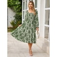 thumbnail image 2 of Vestido largo Simplee para mujer, manga larga, verde primaveral, floral, 2 of 6