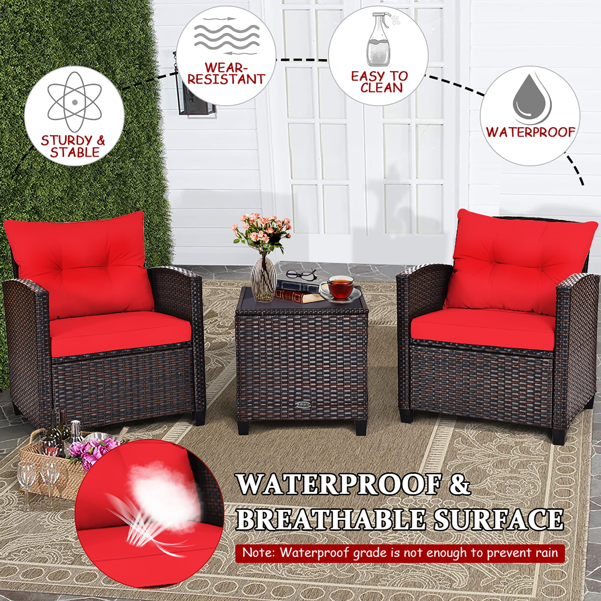 Costway 3PCS Patio Rattan Furniture Set Cushioned Conversation
