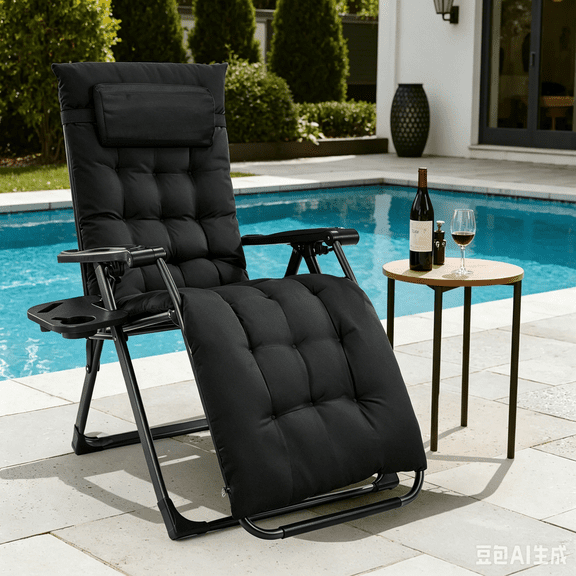 EDX Upholstered Zero Gravity Chair Folding Recliner with Removable Cushion & Tray,Black