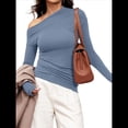 thumbnail image 1 of Blusas de Mujer con Hombros Descubiertos, Elegantes, de Larga, Asimétricas, Ajustadas, para Salir, de Otoño, con Frunces. Azul Mar XL, 1 of 8