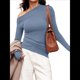 thumbnail image 1 of Blusas de Mujer con Hombros Descubiertos, Elegantes, de Larga, Asimétricas, Ajustadas, para Salir, de Otoño, con Frunces. Azul Mar M, 1 of 8