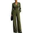 thumbnail image 2 of Jumpsuits for Women Summer Dressy V Neck High Waist Long Sleeve Romper with Pockets Casual Summer Beach Trendy Outfit, 2XL, 2 of 7