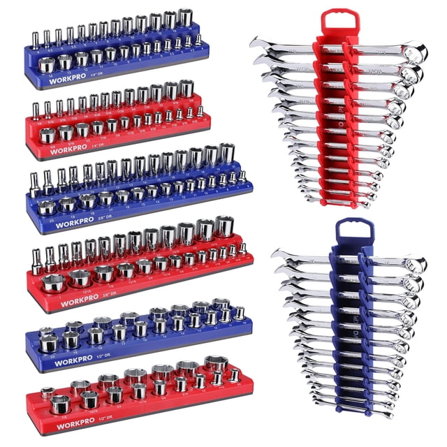 Juego organizador de enchufes y llaves WORKPRO magnético de 8 piezas