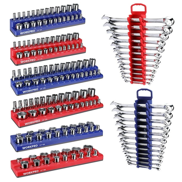 Juego organizador de enchufes y llaves WORKPRO magnético de 8 piezas