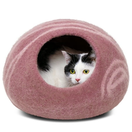 UPC: 0850038432003 | MEOWFIA Cat Bed for Medium Cats – Wool Cat Cave Bed – Rose Gold