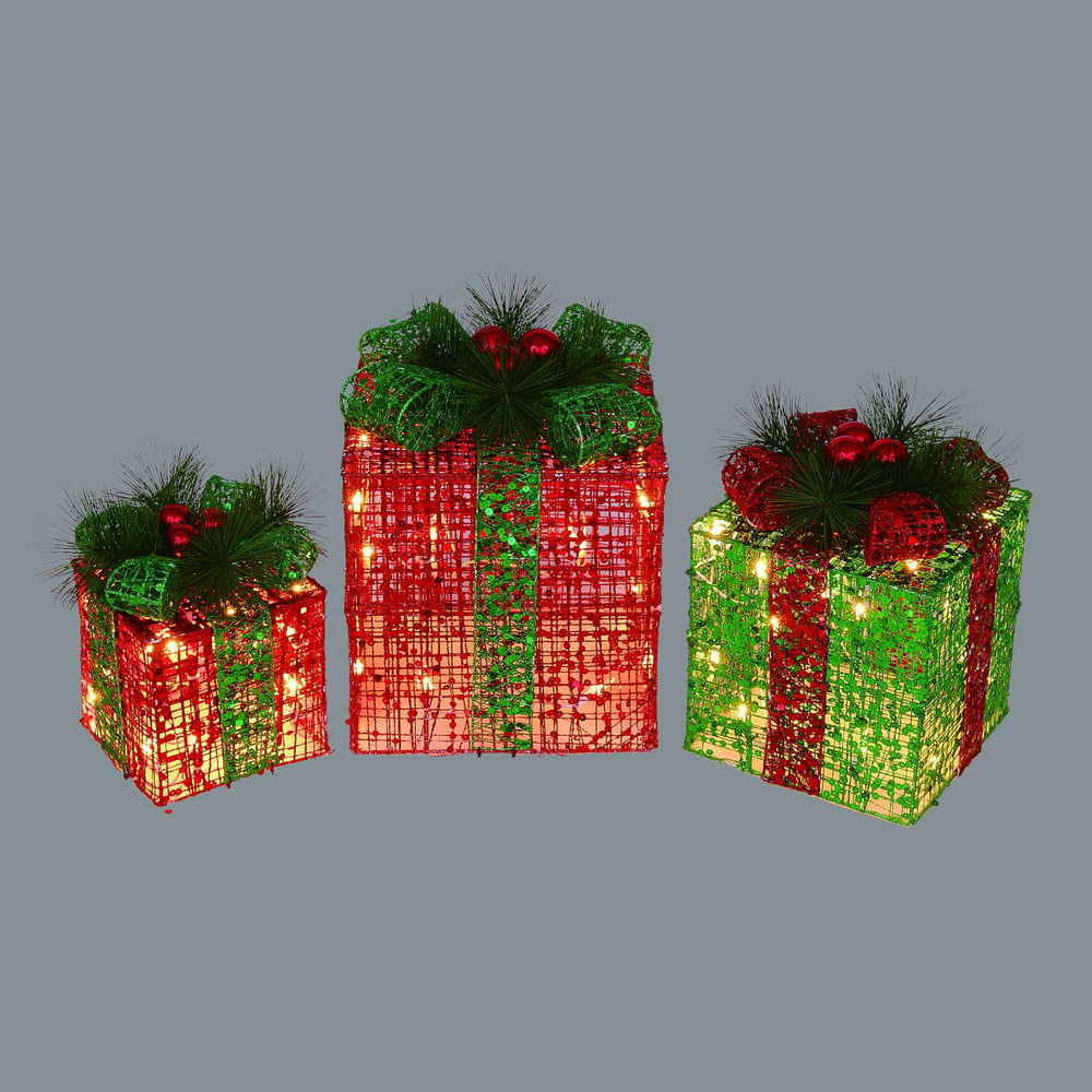 Set of 3 Lighted Christmas Gift Packages Outdoor Decorations Walmart