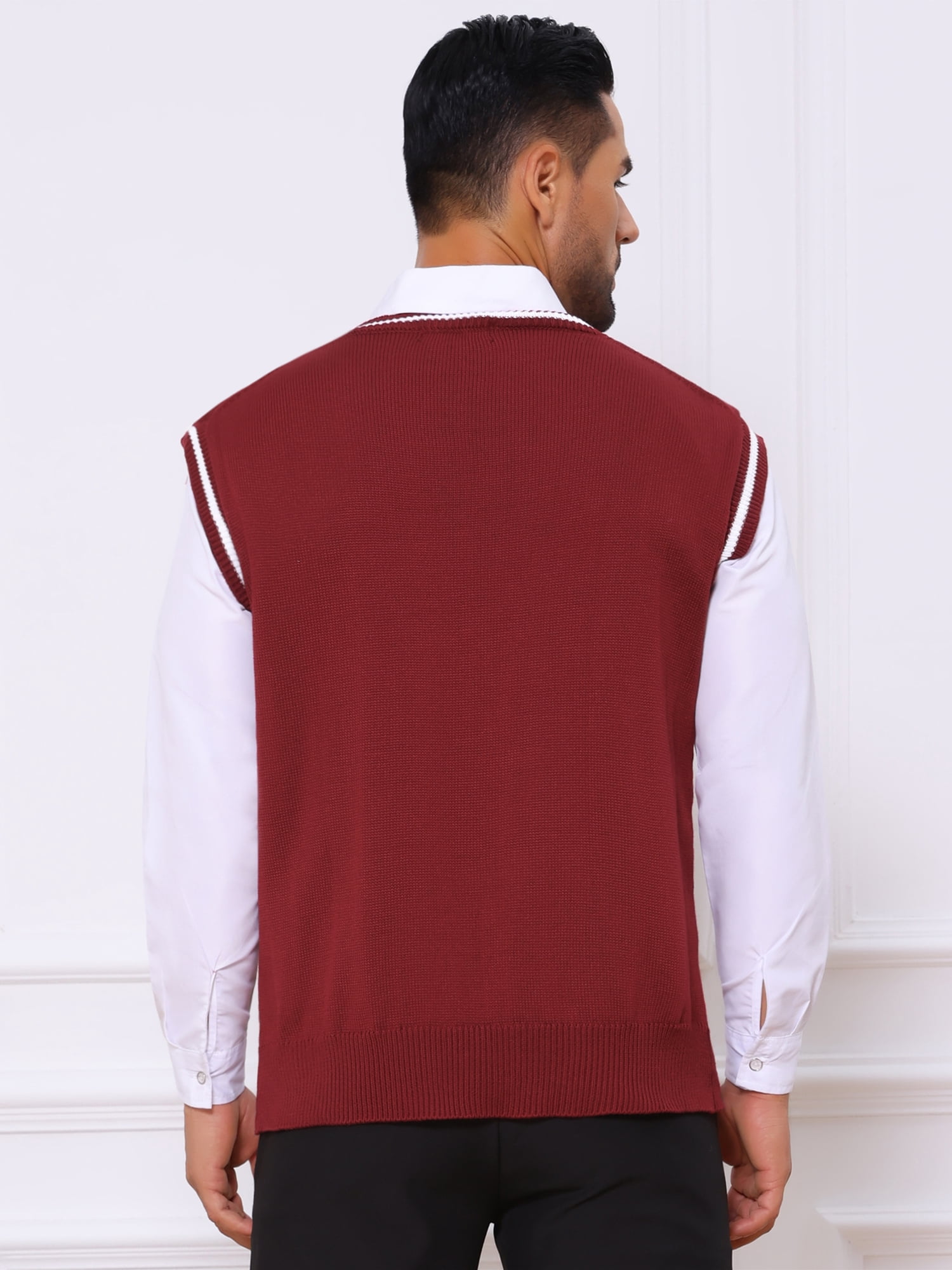DARING DIVA Men's Solid Color V-Neck Sleeveless Cable Knitted Sweater Vest XL Red