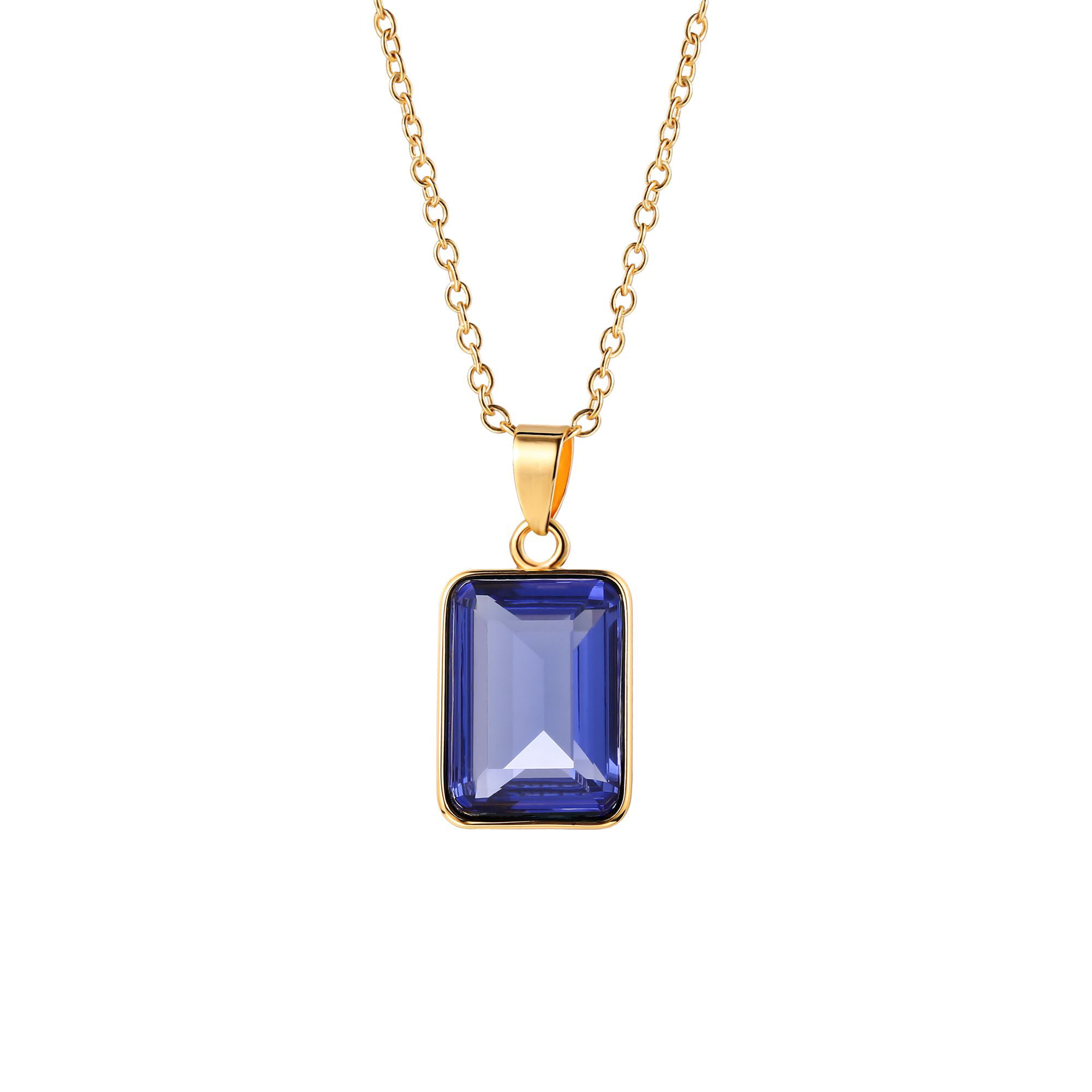 Cubic Zirconia 18K White Gold Plated Oval Cut Blue Sapphire Pendant Free Chain 