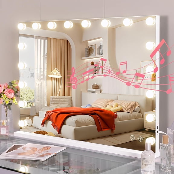Large Vanity Mirror with 18 Dimmable LED Bulbs, 3 Light Colors, USB Port