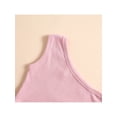 thumbnail image 4 of 2 Pcs Infant Summer Outfits, Girls One-shoulder Ribbed Solid Color Tank Tops + Belted Stripe/ Leaf  Flower Print Shorts, 4 of 9