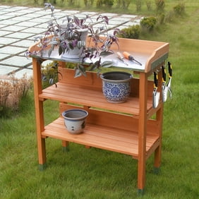 Goplus Galvanized Steel Potting Bench With Wheels Black