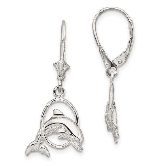TheJewelryHut Designer Sterling Silver Rhodium-plated Dolphin in Hoop Leverback Earrings