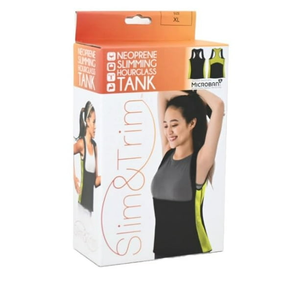 Neoprene Slimming Body Shaping Suit Top Hourglass Tank Slim Trim Tone XL, Black Yellow, xlarge