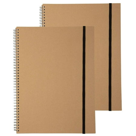 Spiral Sketchbook - 2-Pack Spiral Notebook with Elastic Strap Closure, Blank Paper Notebooks for Photo Scrapbook Album, Office and School Supplies, 20 Sheets Each, 9.5 x 13