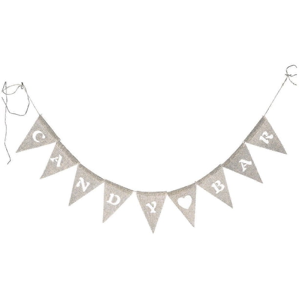 Candy Bar Heart Banner Hessian Pennant Triangle Burlap Banner Triangle Flags for Party Decoration