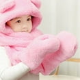 thumbnail image 3 of Visland Kids Hooded Scarf Glove 3 In 1, Fashion Casual Solid Color Cute Bear Ear Design Soft Cozy Plush Flannel Winter Head Ear Neck Hand Warm Scarf Hat Mitten for Boys Girls Outdoor Daily Wear, 3 of 5