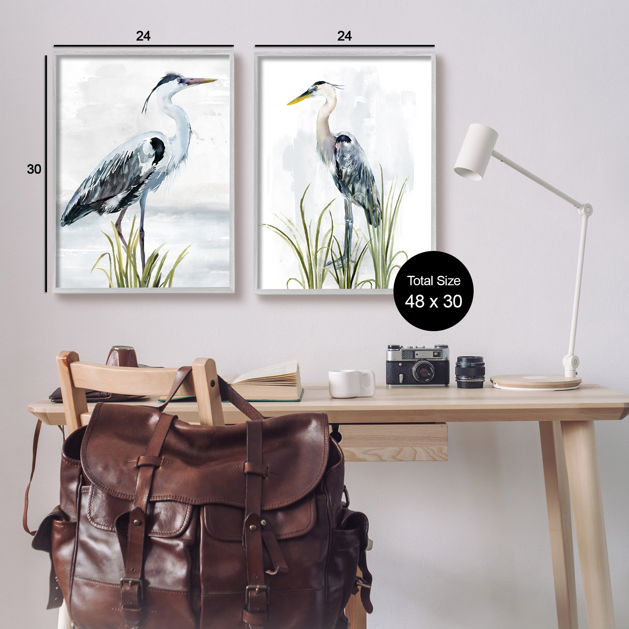 Stupell Industries Soft Nautical Egrets Animals & Insects Painting Gray Framed Art Print Wall Art, 24 x 30, Set of 2