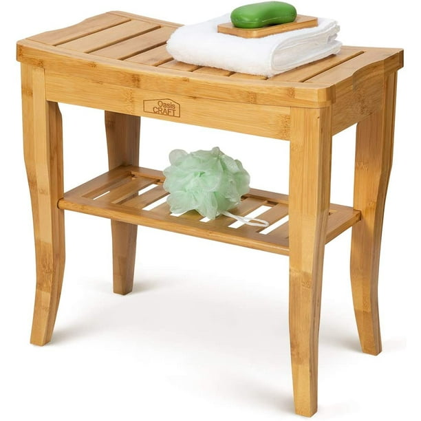 OasisCraft Bamboo Shower Bench and Chair with Free Soap Dish, 19