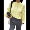 thumbnail image 1 of Suéter Informal de Larga para Mujer, Jersey de Punto Acanalado, Holgado, con Cuello Redondo y Cable, para Otoño. Amarillo S, 1 of 7