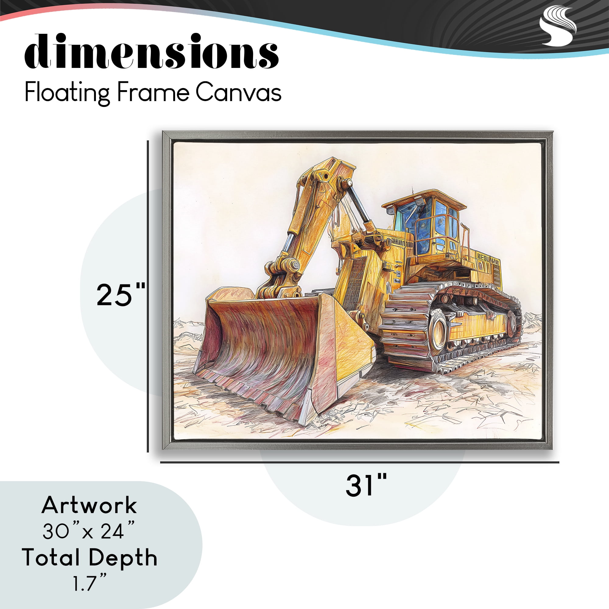 Stupell Industries Industrial Bulldozer Drawing Gray Framed Floater Canvas Wall Art, design by Steve Hunziker