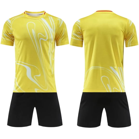 LJEFF Kids 2PC Soccer Uniform Set, Elastic Waist Quick Dry Summer Short Sleeve Boy Sports Outfit Yellow Size 16