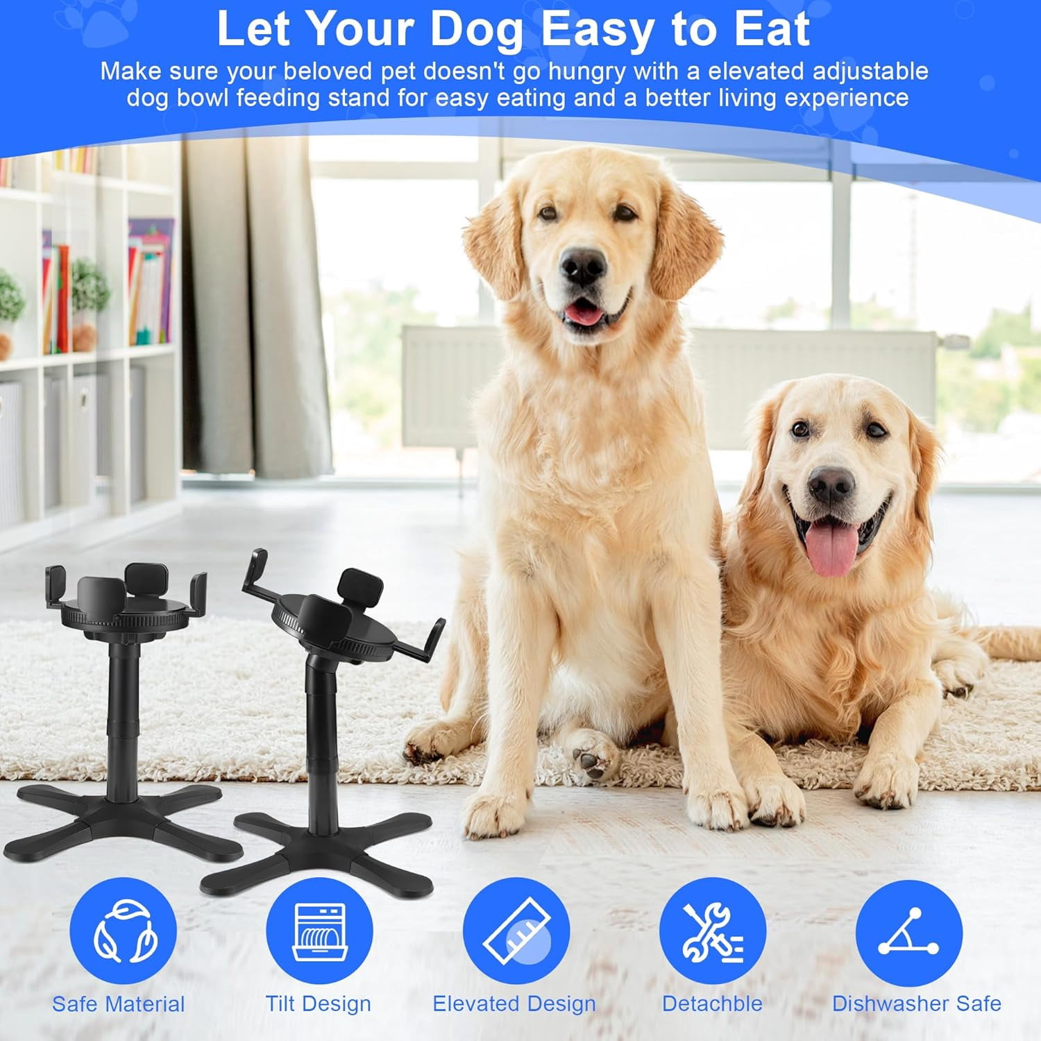 Dog Bowls Elevated Adjustable Dog Bowl Stand,Raised Dog Bowl with 3 Heights and Tilted Adjust Feeding Stand,Elevated Dog Bowls Compatible with Various Dog Bowls,for Medium Large Breed