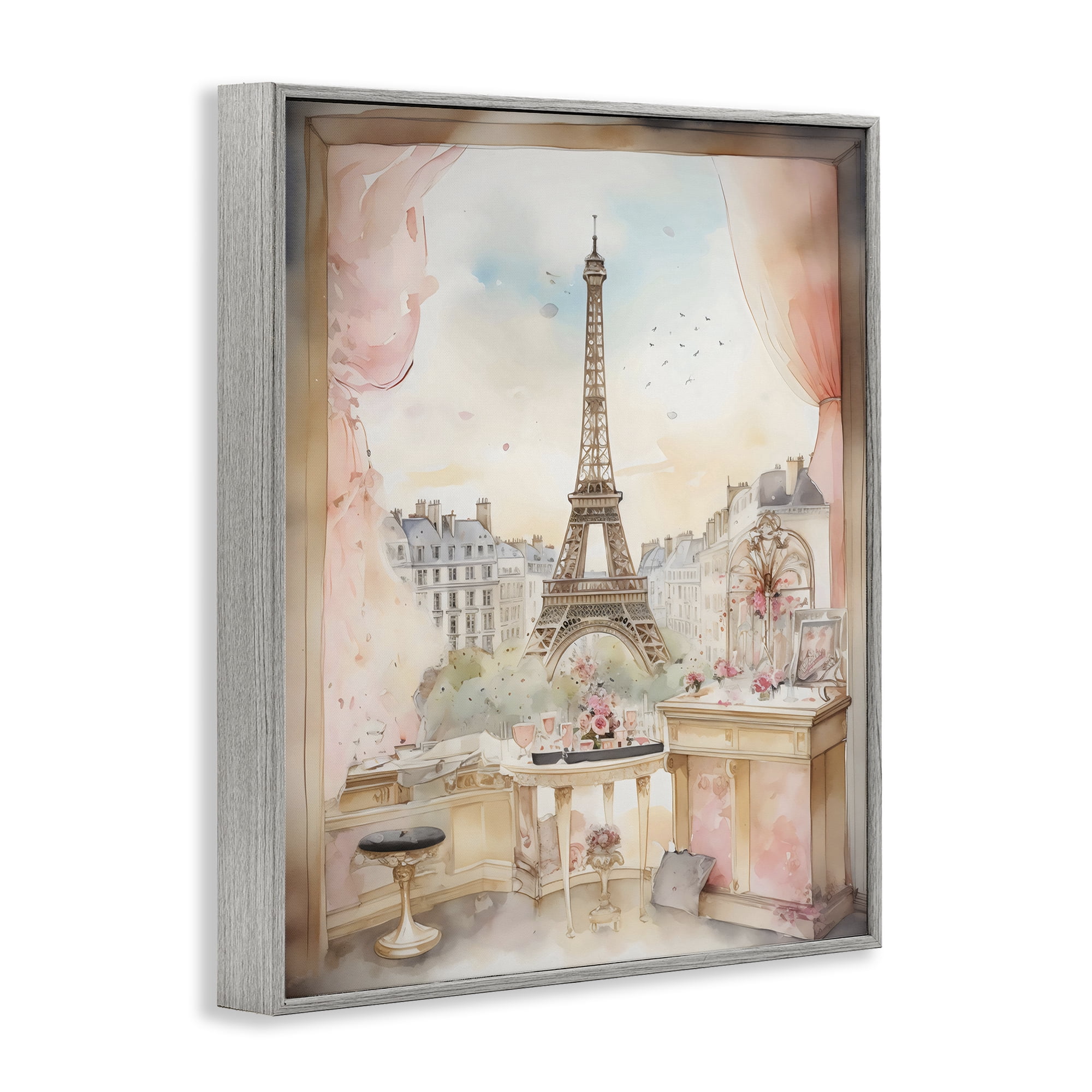 Stupell Industries Eiffel Tower Window View Gray Framed Giclee Art, design by Creative Studio