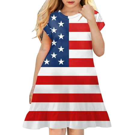 

Kids Toddler Baby Girl Dress Spring Summer Print Ruffle Short Sleeve Active Fashion Daily Indoor Outdoor American Independence Day Party Dresses