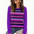 thumbnail image 2 of OIOLOYJM Womens Long Sleeve Tops Crewneck Striped Casual Basic Relaxed Fit Tops Fall Fashion Cozy Lounge Outfits, 2 of 5
