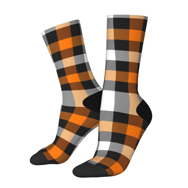 Balery Orange Plaid Calcetas Largas con Estampado para Hombre y Mujer – Suaves y Transpirables, Talla Única (US 5-11)