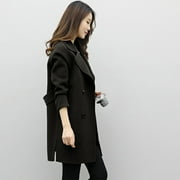 Odeerbi Trench Coat for Women Autumn Winter Overcoat Wool Dress Coat Double Breasted Long Trench Coat Black Refer to Size Chart In Description