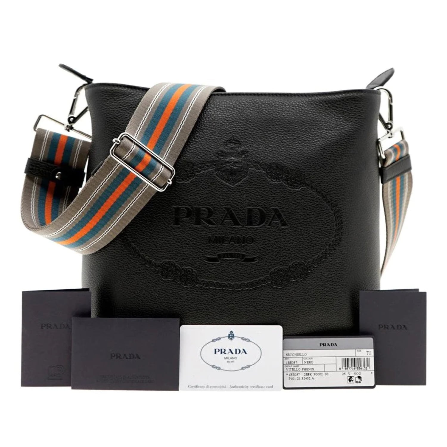 Prada Black Vitello Phenix Leather Web Stripe Strap Crossbody 1BC166 – ZAK  BAGS ©️