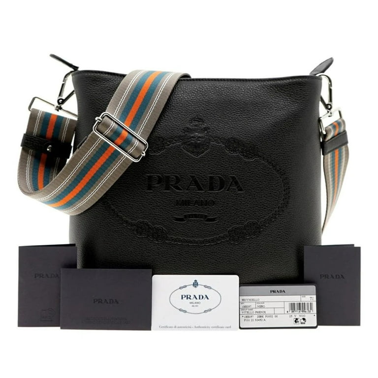 Prada Men's Embossed Logo Leather Shoulder Bag