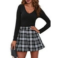 thumbnail image 2 of Teen Girls Cute School Skirt,Plaid Pleated Casual A-Line Mini Skirt High Waist Flare Gothic Mini Skirt Dress Girls Skater Skirt,Black XS-L, 2 of 6
