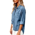 thumbnail image 4 of Enjoytime Denim Blouses for Women Dressy Casual Collared Button Down Shirts Fall Trendy Long Sleeve Tops, 4 of 8
