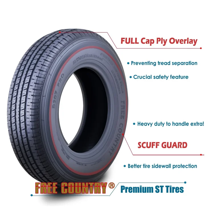 Free Country Heav Duty Trailer Tire ST205/75R15 205 75 15 10-Ply Load Free Country Heav Duty Trailer Tire ST205/75R15 205 75 15 10-Ply Load