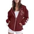 thumbnail image 5 of AKOEE Women's Oversized Zip Up Hoodie Jackets with Pockets Long Sleeve Cat Printed Baggy Y2k Sweatshirt Coat (XL, Wine), 5 of 7