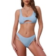 thumbnail image 1 of Conjuntos de bikini de corte racerback con recortes INSPIRE CHIC para mujer, 2 piezas, parte superior de cuello redondo y parte inferior triangular, trajes de baño pequeños en azul claro, 1 of 5