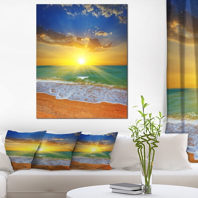 Dramatic Seashore Sky in Yellow - Modern Beach Canvas Art Print