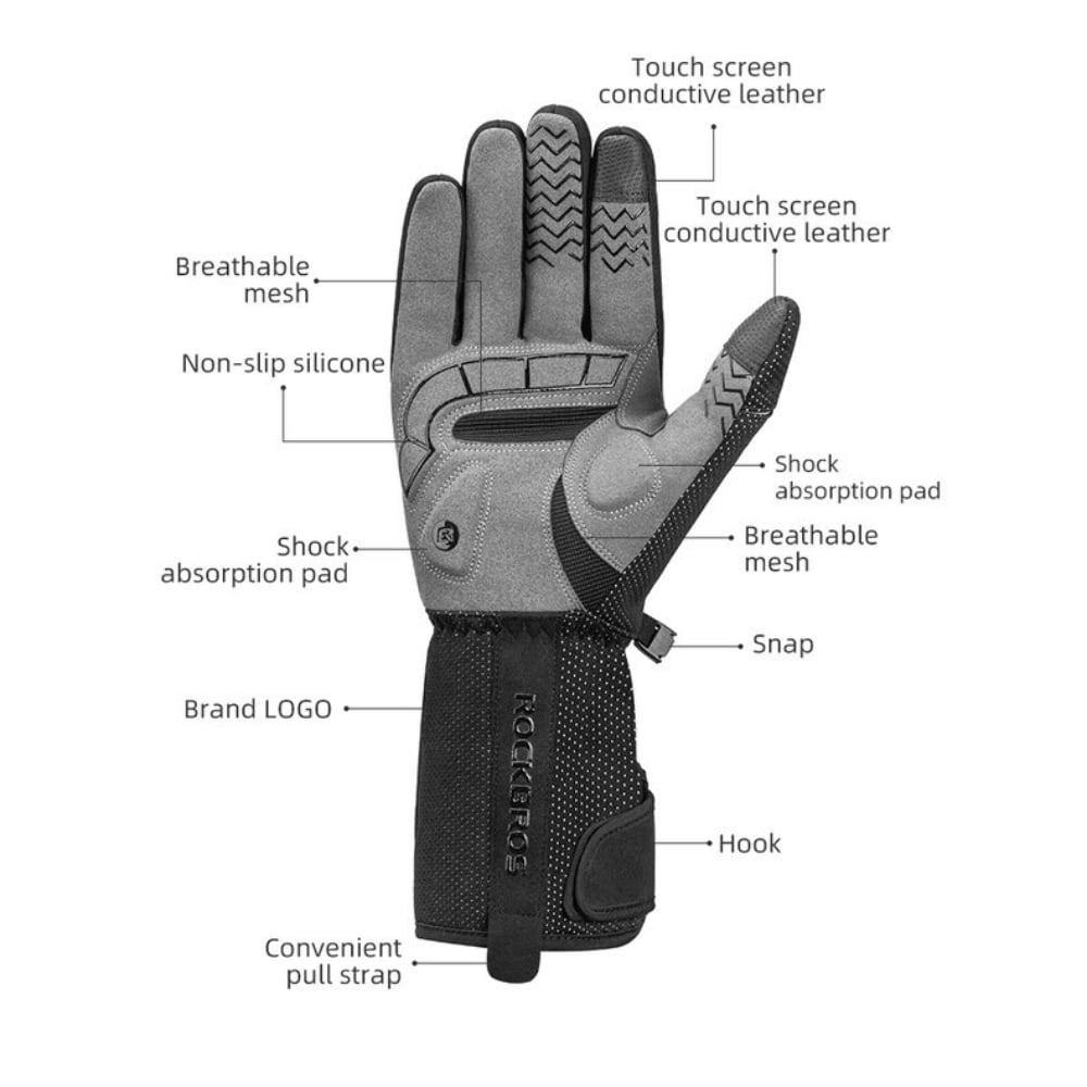 ROCKBROS Electric Winter Heating Gloves Rechargeable Thermal Mittens Cycling Gloves with Hidden Pocket Design Touchscreen Sensitive Waist Hook 3 Gear Adjustment Gloves