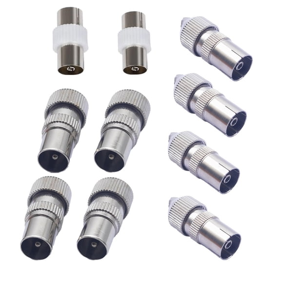 Stable Connection TV Adapters, Set of 10pcs Male & Female Coaxial TV Connectors for TV Cable Connection